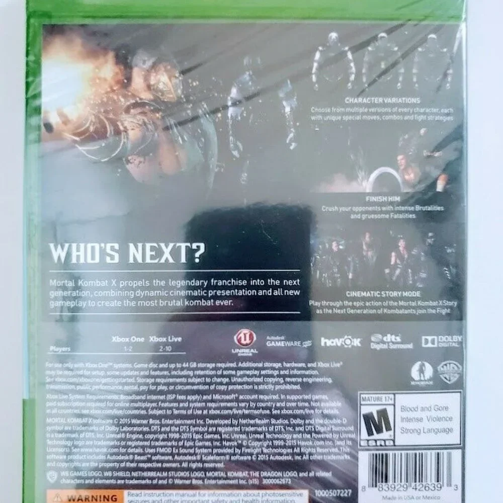 Mortal Kombat X Microsoft Xbox One Video Game Warner Bros Fighting New Sealed